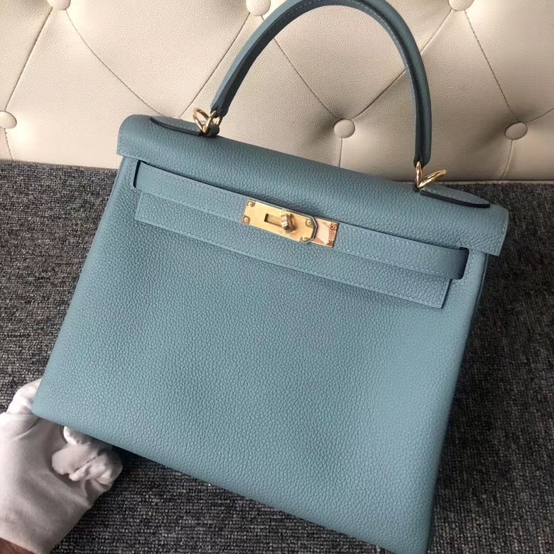 Hermès（爱马仕）Kelly 28cm 原厂小牛皮 togo 7G 天青蓝 金扣 顶级手缝