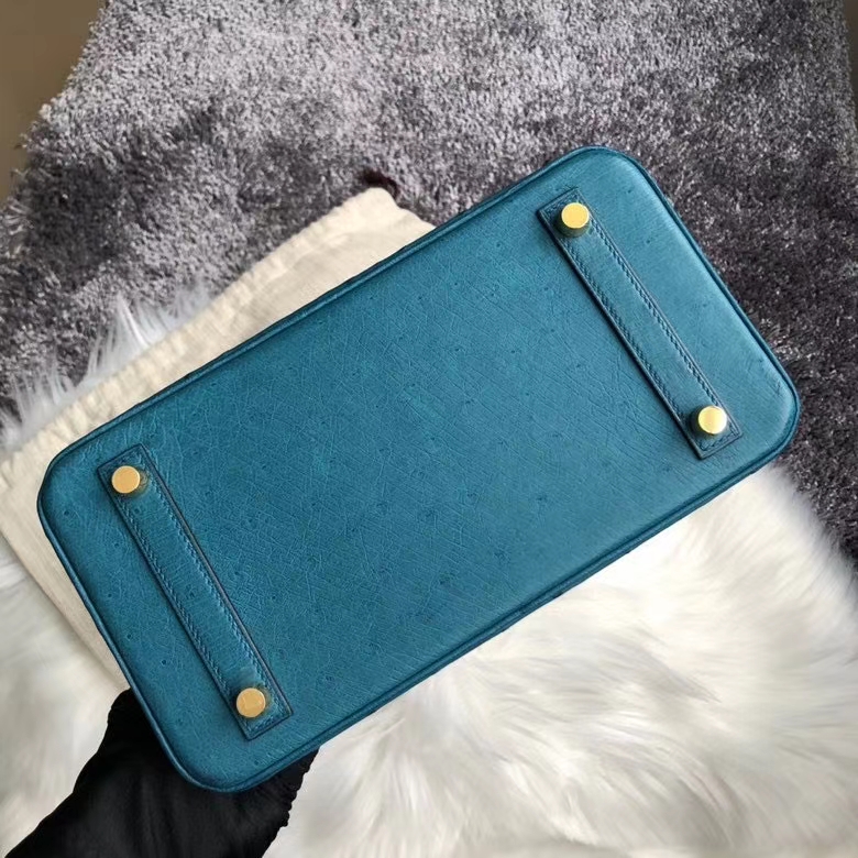 Hermès（爱马仕）Birkin 25cm Ostrich kk鸵鸟  7C 珊瑚蓝 金扣 顶级手缝 现货