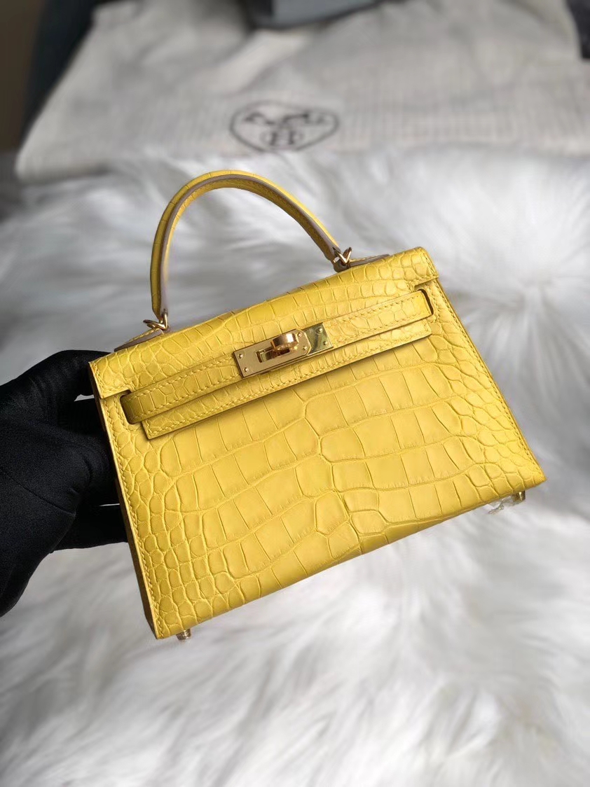Hermès(爱马仕)Mini kelly ll Alligator matt 雾面鳄鱼 M9 金盏花黄 金扣 顶级手缝 现货-拉尔森鳄鱼皮具定制 - 爱马仕包包官网 Hermès(爱马仕)Mini kelly ll Alligator matt 雾面鳄鱼 M9 金盏花黄 金扣 顶级手缝 现货