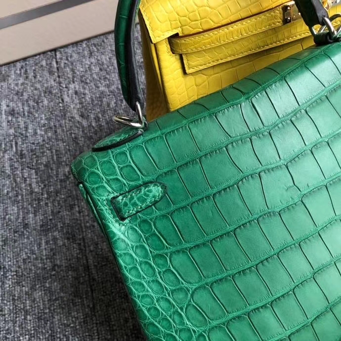 Hermès(爱马仕)Kelly 25cm Alligator matt 雾面鳄鱼 1L仙人掌绿 银扣 顶级手缝 现货-拉尔森鳄鱼皮具定制 - 爱马仕包包官网 Hermès(爱马仕)Kelly 25cm Alligator matt 雾面鳄鱼 1L仙人掌绿 银扣 顶级手缝 现货