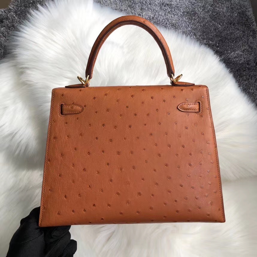 Hermès（爱马仕）Kelly 25cm Ostrich kk鸵鸟 ck37 金棕色 Gold 金扣 顶级手缝 定制