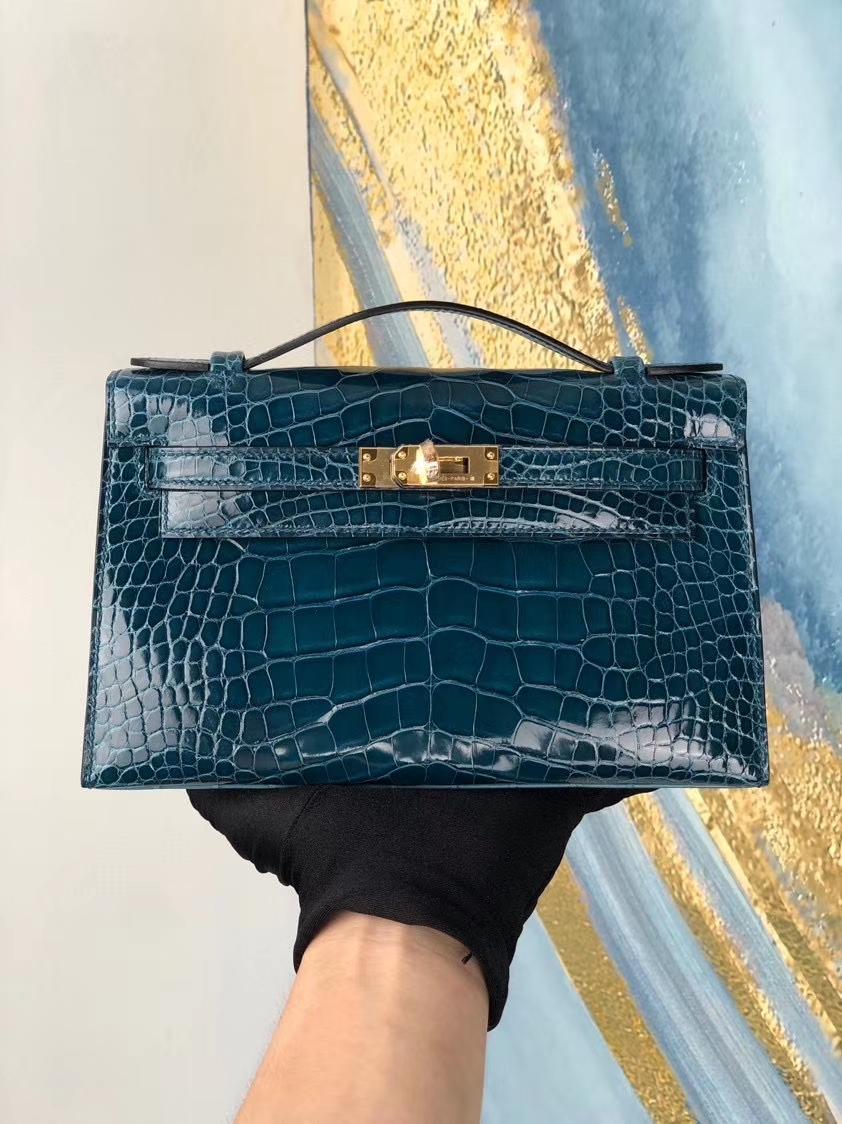 Hermès(爱马仕)Minikelly pochette W0 博斯普鲁斯绿 Vert Bosphore 金扣 顶级手缝 手拿包 晚宴包 22cm-拉尔森鳄鱼皮具定制 - 爱马仕包包官网 Hermès(爱马仕)Minikelly pochette W0 博斯普鲁斯绿 Vert Bosphore 金扣 顶级手缝 手拿包 晚宴包 22cm