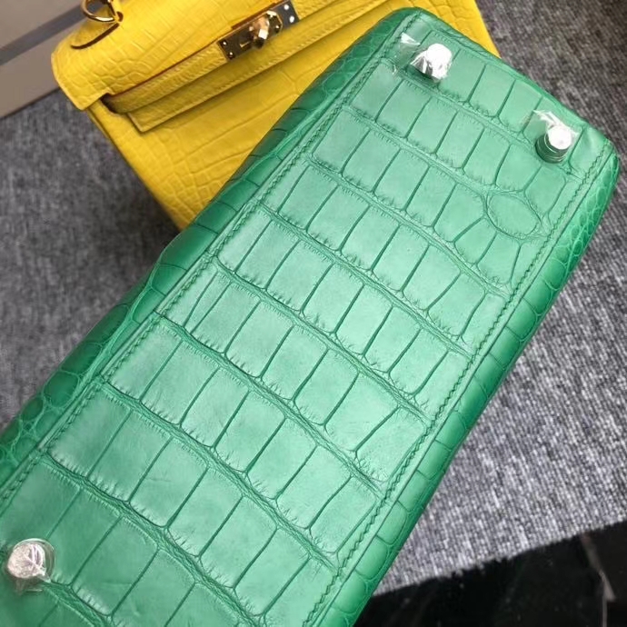 Hermès(爱马仕)Kelly 25cm Alligator matt 雾面鳄鱼 1L仙人掌绿 银扣 顶级手缝 现货-拉尔森鳄鱼皮具定制 - 爱马仕包包官网 Hermès(爱马仕)Kelly 25cm Alligator matt 雾面鳄鱼 1L仙人掌绿 银扣 顶级手缝 现货
