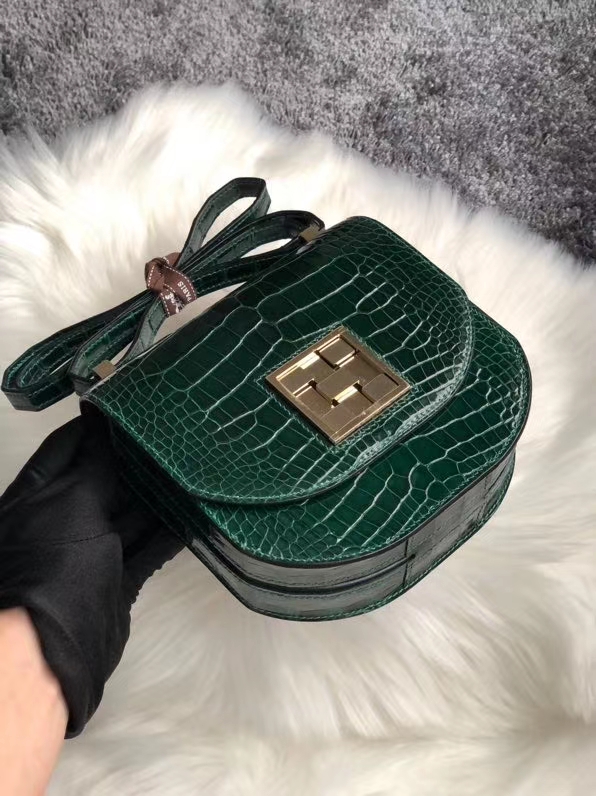 Hermès（爱马仕）马赛克17cm Alligator shiny 亮面鳄鱼 ck67 祖母绿 vert fonce 金扣 定制
