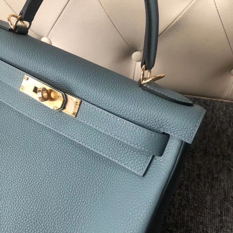 Hermès（爱马仕）Kelly 28cm 原厂小牛皮 togo 7G 天青蓝 金扣 顶级手缝