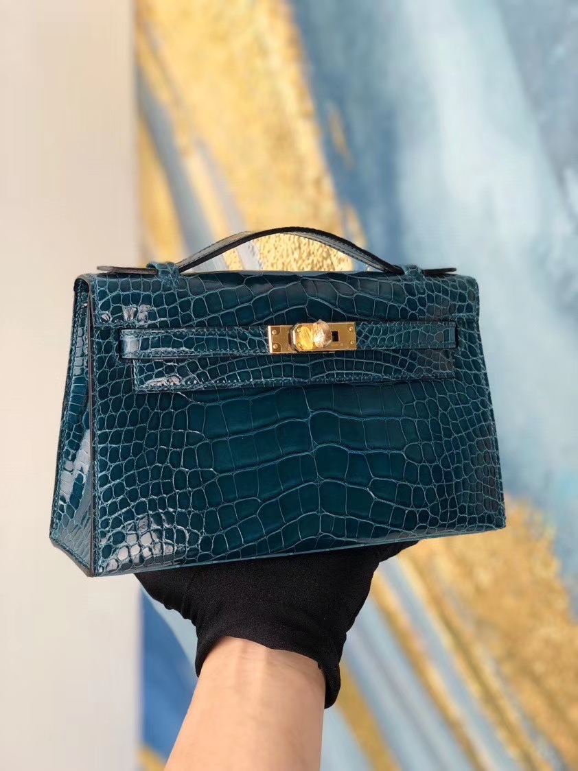Hermès(爱马仕)Minikelly pochette W0 博斯普鲁斯绿 Vert Bosphore 金扣 顶级手缝 手拿包 晚宴包 22cm-拉尔森鳄鱼皮具定制 - 爱马仕包包官网 Hermès(爱马仕)Minikelly pochette W0 博斯普鲁斯绿 Vert Bosphore 金扣 顶级手缝 手拿包 晚宴包 22cm
