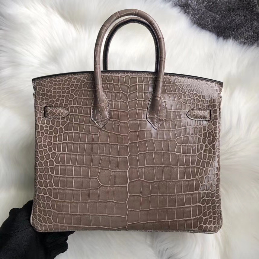 Hermès（爱马仕）Birkin 25cm Porosus shiny 亮面鳄鱼 ck18 斑鸠灰 Gris T 金扣 顶级手缝 定制