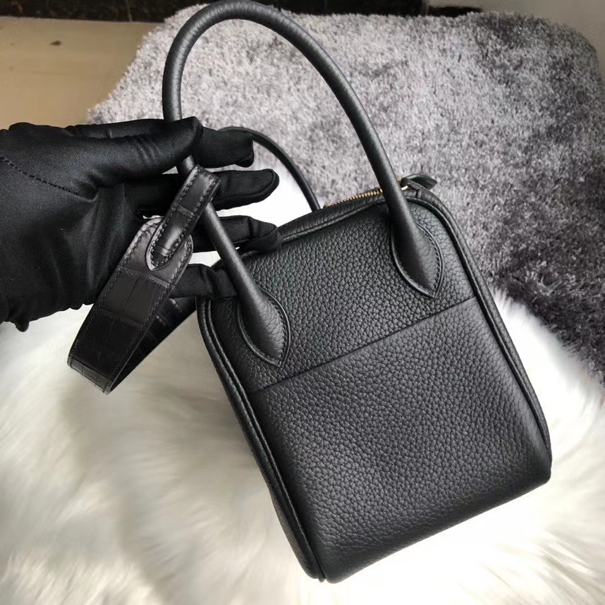 Hermès（爱马仕）Lindy 26cm ck89 黑色 Noir 拼 手腕鳄鱼 金扣 顶级手缝 定制