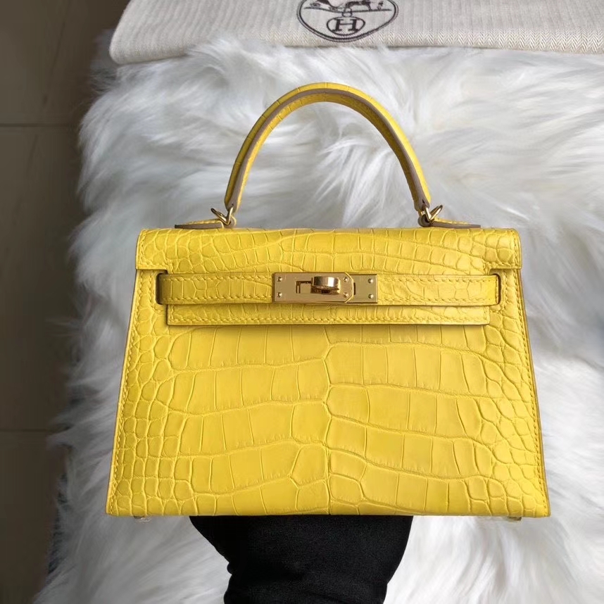 Hermès(爱马仕)Mini kelly ll Alligator matt 雾面鳄鱼 M9 金盏花黄 金扣 顶级手缝 现货-拉尔森鳄鱼皮具定制 - 爱马仕包包官网 Hermès(爱马仕)Mini kelly ll Alligator matt 雾面鳄鱼 M9 金盏花黄 金扣 顶级手缝 现货