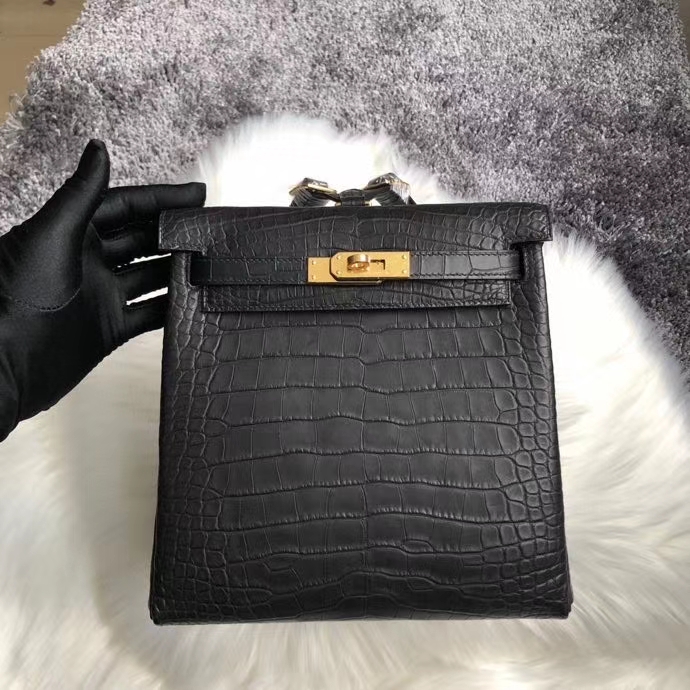 Hermès（爱马仕）Kelly ado Alligator matt 雾面鳄鱼 ck89 黑色 Noir 金扣 22cm