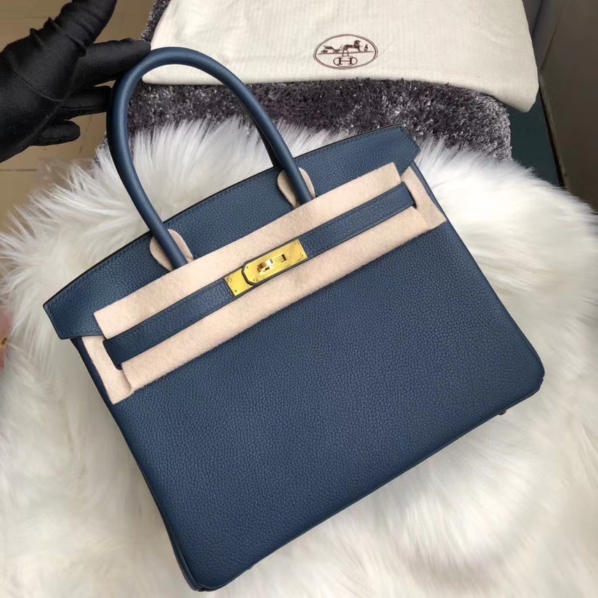 Hermès（爱马仕）Birkin 30cm 原厂小牛皮 togo 1p 鸭子蓝 金扣 顶级手缝