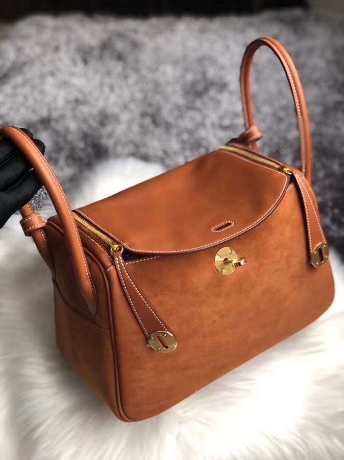 Hermès（爱马仕）Lindy 26cm 麂皮swift金棕色 金扣 顶级手缝