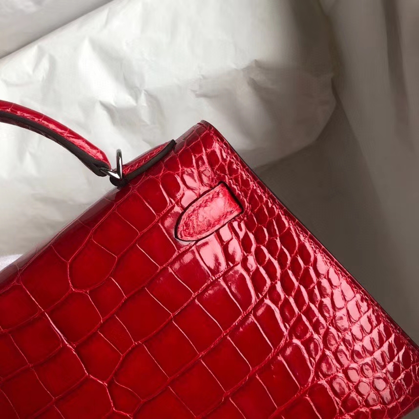 Hermès（爱马仕）Mini kelly ll alligator shiny 亮面鳄鱼 ck95 法拉利红 Braise 银扣 顶级手缝