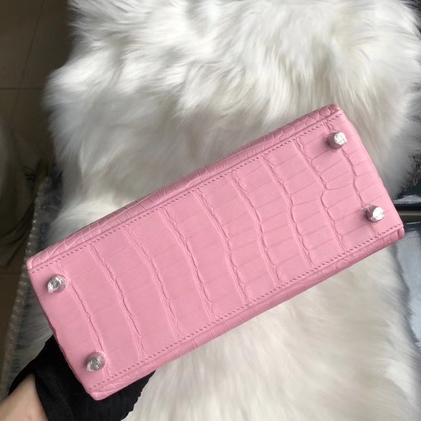 Hermès（爱马仕）Kelly 25cm Alligator matt 雾面鳄鱼 5p 樱花粉 银扣 顶级手缝 超美