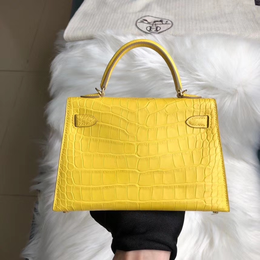Hermès(爱马仕)Mini kelly ll Alligator matt 雾面鳄鱼 M9 金盏花黄 金扣 顶级手缝 现货-拉尔森鳄鱼皮具定制 - 爱马仕包包官网 Hermès(爱马仕)Mini kelly ll Alligator matt 雾面鳄鱼 M9 金盏花黄 金扣 顶级手缝 现货