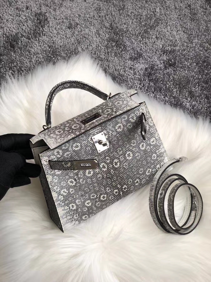 Hermès（爱马仕）Minikelly ll Lizard 进口亮面蜥蜴 01 原色 小喜马拉雅色 银扣 顶级手缝