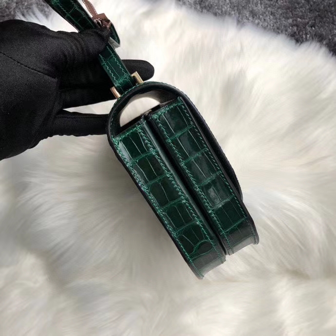 Hermès（爱马仕）马赛克17cm Alligator shiny 亮面鳄鱼 ck67 祖母绿 vert fonce 金扣 定制