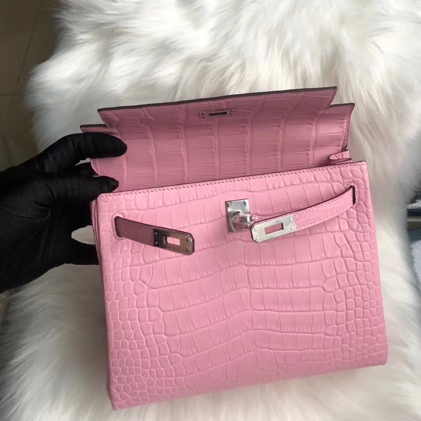 Hermès（爱马仕）Kelly 25cm Alligator matt 雾面鳄鱼 5p 樱花粉 银扣 顶级手缝 超美