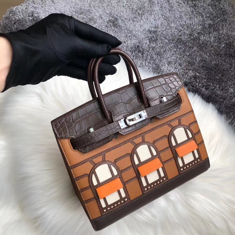 Hermès（爱马仕）Birkin 20cm 棕色 小房子 铂金包 银扣