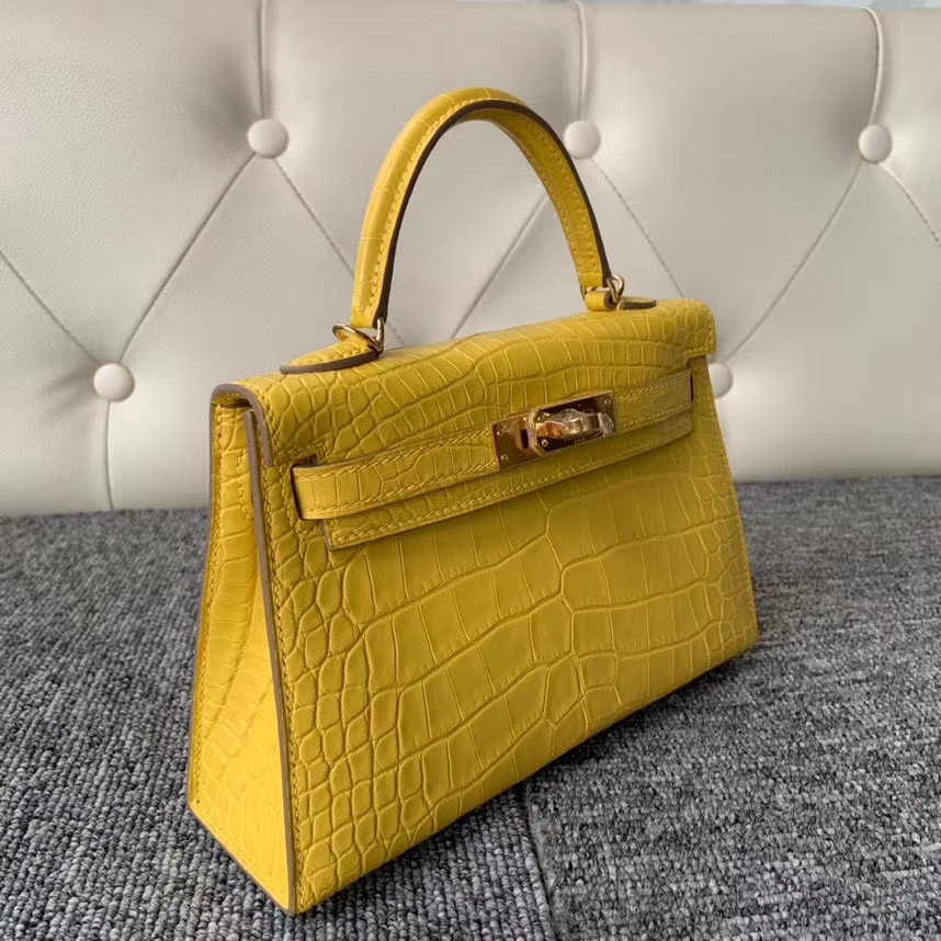 Hermès（爱马仕）Mini kelly ll Alligator matt 雾面鳄鱼 M9 金盏花黄 金扣 顶级手缝 现货