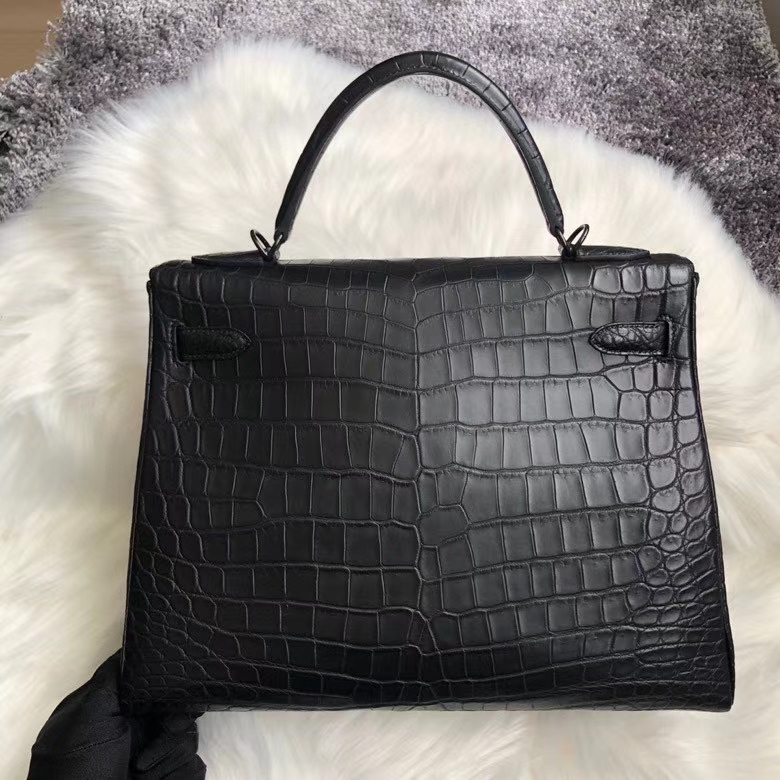 Hermès（爱马仕）Kelly 32cm Crocodile matt 雾面鳄鱼 ck89 黑色 Noir 黑扣 品相完美