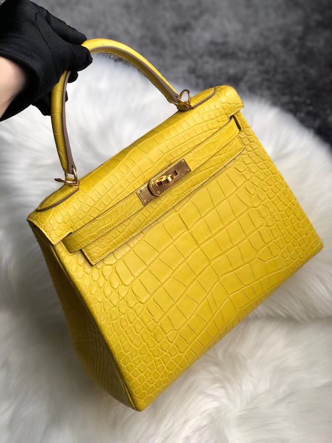 Hermès（爱马仕）Kelly 25cm Alligator matt 雾面鳄鱼 m9 金盏花黄  金扣 顶级手缝  超美招财色