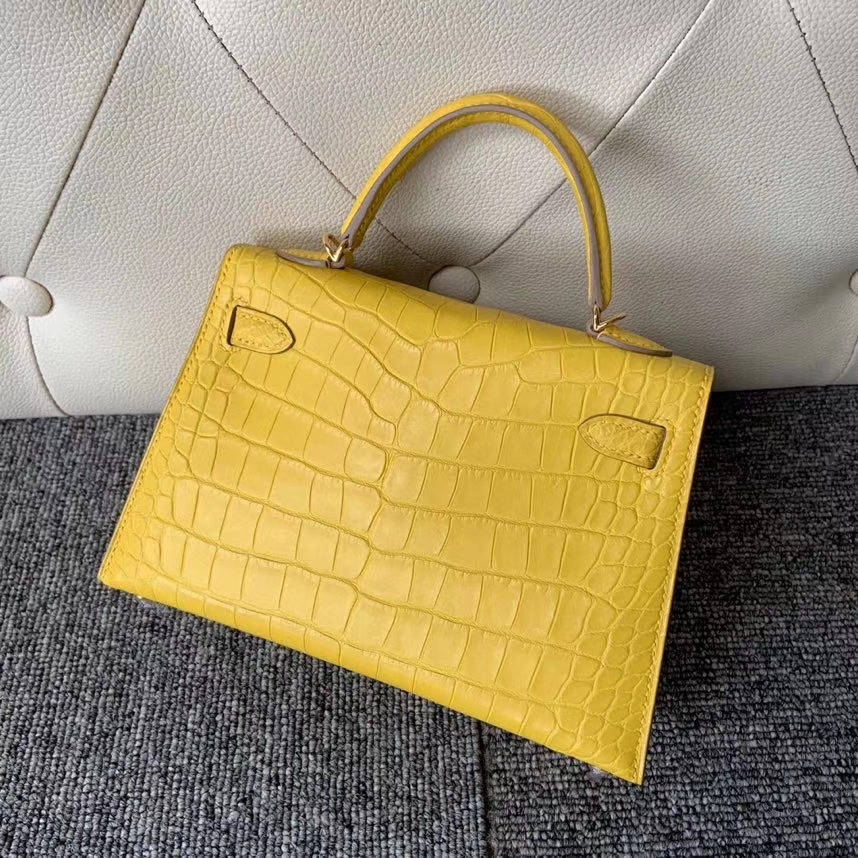 Hermès（爱马仕）Mini kelly ll Alligator matt 雾面鳄鱼 M9 金盏花黄 金扣 顶级手缝 现货