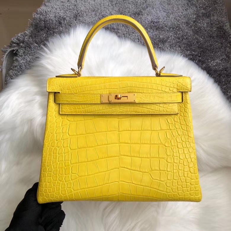 Hermès（爱马仕）Kelly 25cm Alligator matt 雾面鳄鱼 m9 金盏花黄  金扣 顶级手缝  超美招财色