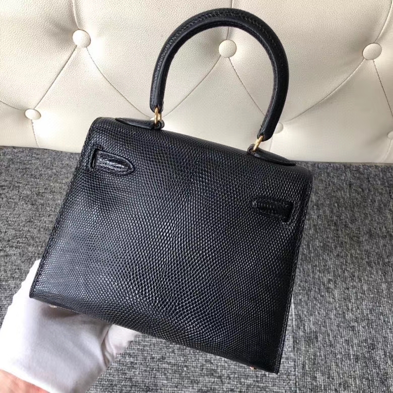 Hermès(爱马仕)Kelly 20cm 大耳朵 蜥蜴皮 Lizard ck89 黑色 金扣 定制款-拉尔森鳄鱼皮具定制 - 爱马仕包包官网 Hermès(爱马仕)Kelly 20cm 大耳朵 蜥蜴皮 Lizard ck89 黑色 金扣 定制款