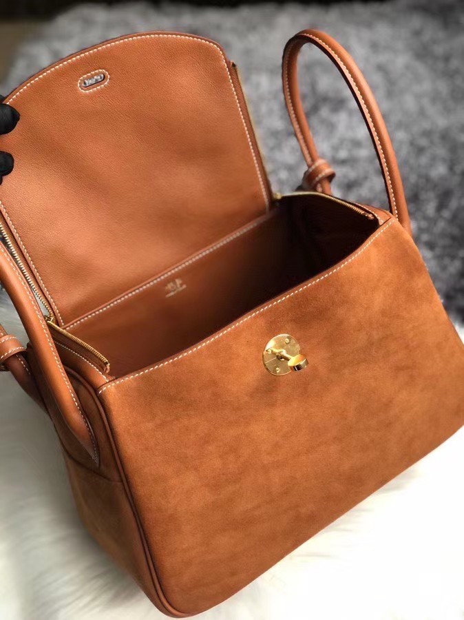 Hermès（爱马仕）Lindy 26cm 麂皮swift金棕色 金扣 顶级手缝