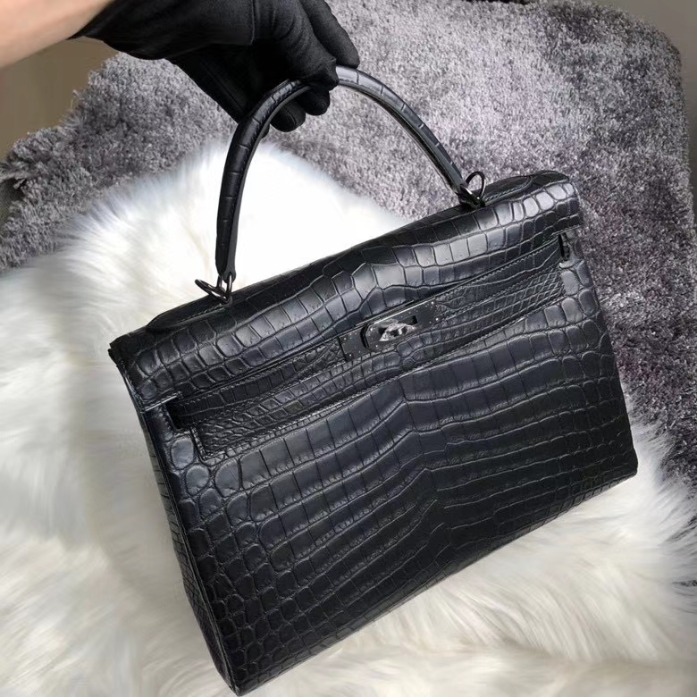 Hermès（爱马仕）Kelly 32cm Crocodile matt 雾面鳄鱼 ck89 黑色 Noir 黑扣 品相完美