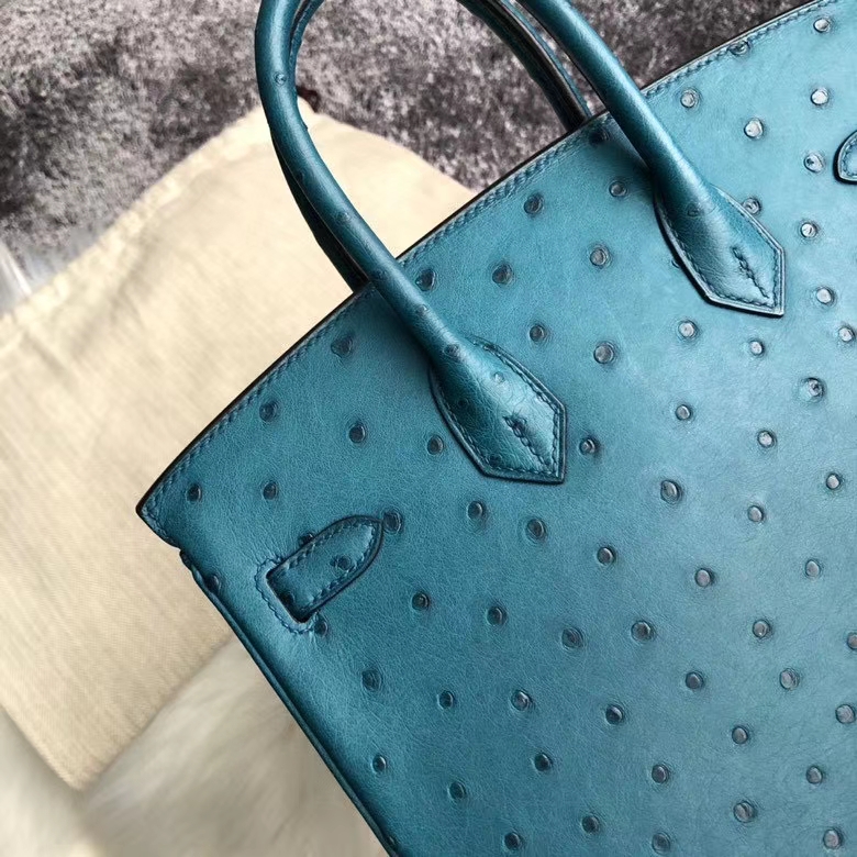Hermès（爱马仕）Birkin 25cm Ostrich kk鸵鸟  7C 珊瑚蓝 金扣 顶级手缝 现货