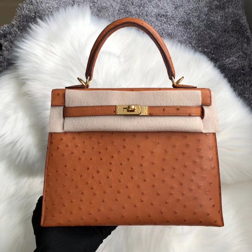 Hermès（爱马仕）Kelly 25cm Ostrich kk鸵鸟 ck37 金棕色 Gold 金扣 顶级手缝 定制