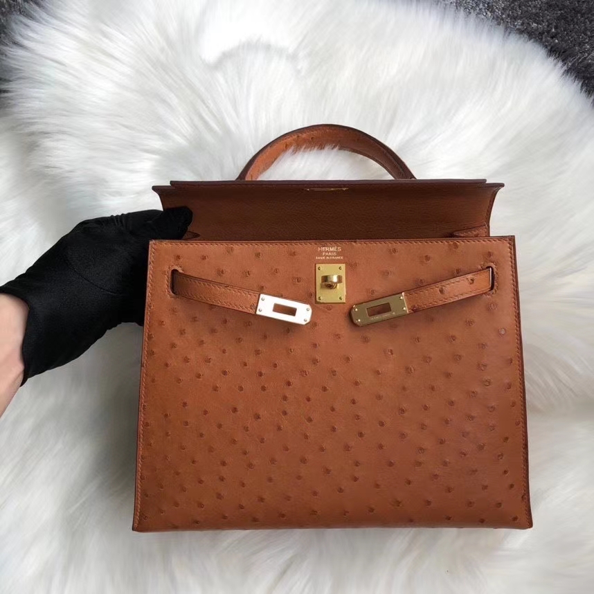 Hermès（爱马仕）Kelly 25cm Ostrich kk鸵鸟 ck37 金棕色 Gold 金扣 顶级手缝 定制