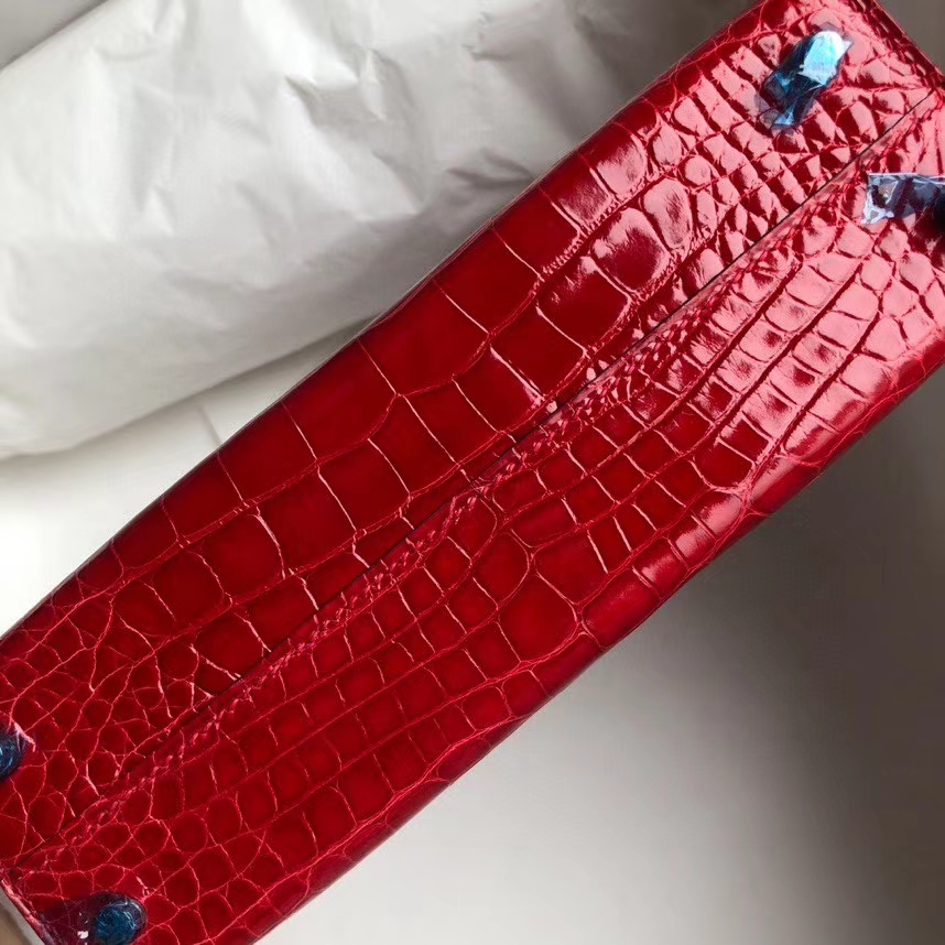 Hermès(爱马仕)Mini kelly ll alligator shiny 亮面鳄鱼 ck95 法拉利红 Braise 银扣 顶级手缝-拉尔森鳄鱼皮具定制 - 爱马仕包包官网 Hermès(爱马仕)Mini kelly ll alligator shiny 亮面鳄鱼 ck95 法拉利红 Braise 银扣 顶级手缝