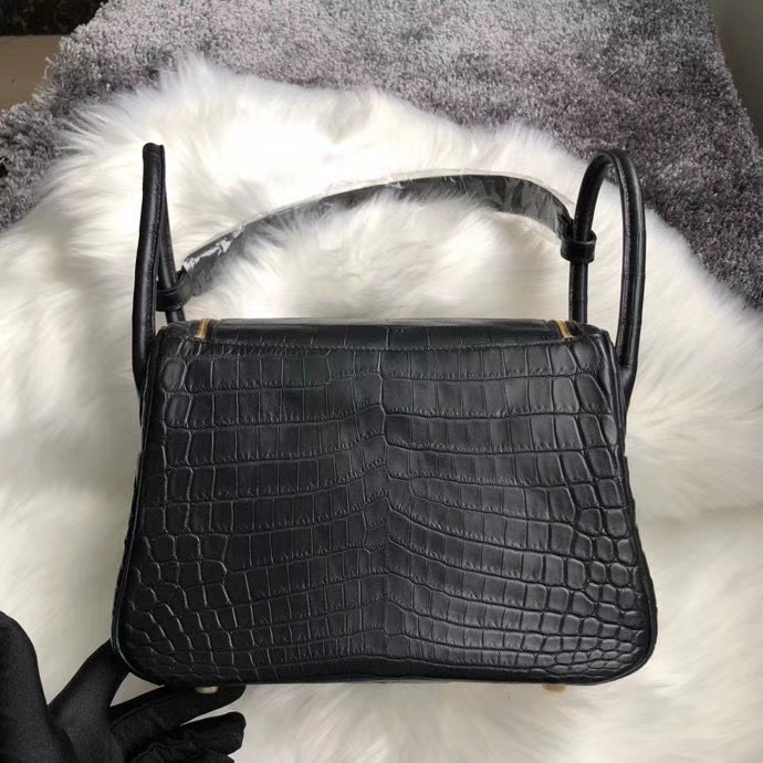 Hermès（爱马仕）Lindy 26cm Crocodie matt 雾面鳄鱼 ck89 黑色 Noir 金扣 顶级手缝 定制