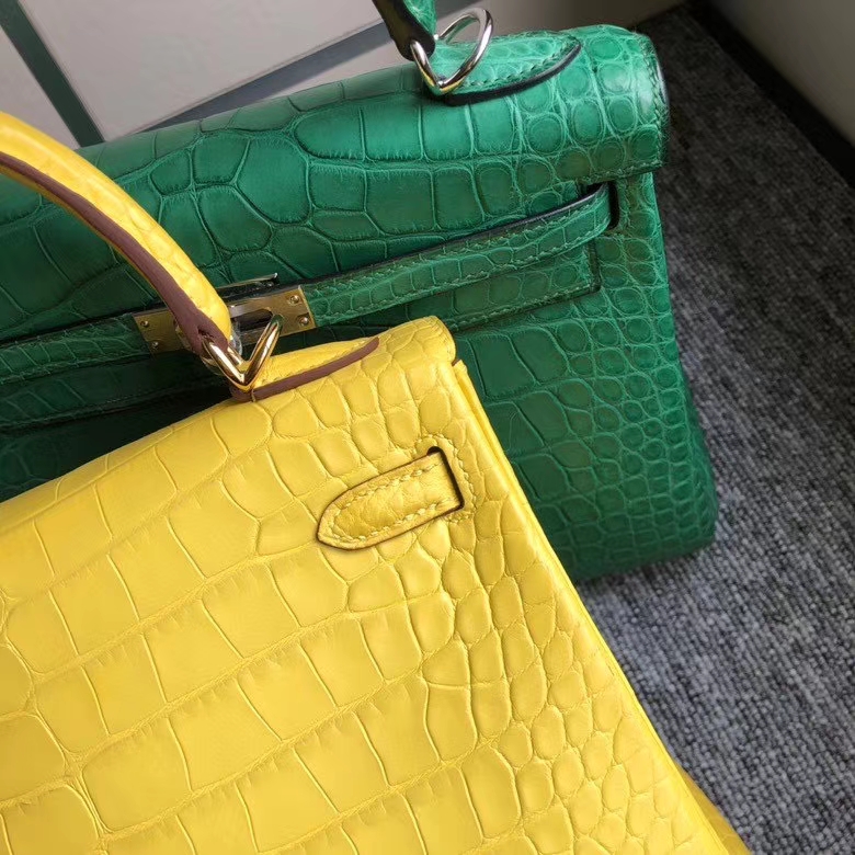 Hermès（爱马仕）Kelly 25cm Alligator matt 雾面鳄鱼 m9 金盏花黄 金扣 顶级手缝 现货