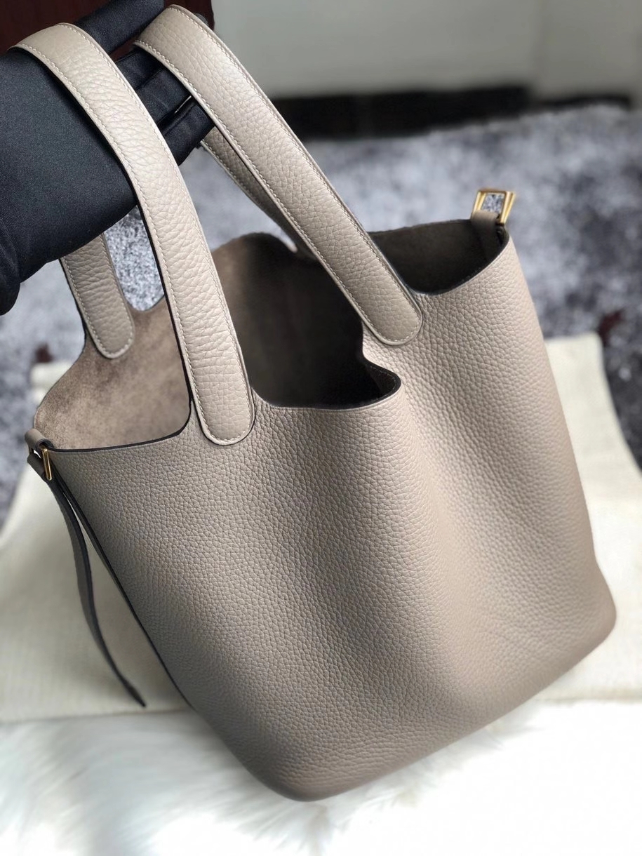 Hermès（爱马仕）Picotin 菜篮包 22cm 原厂御用顶级皮 clememce m8 沥青灰 金扣 顶级手缝
