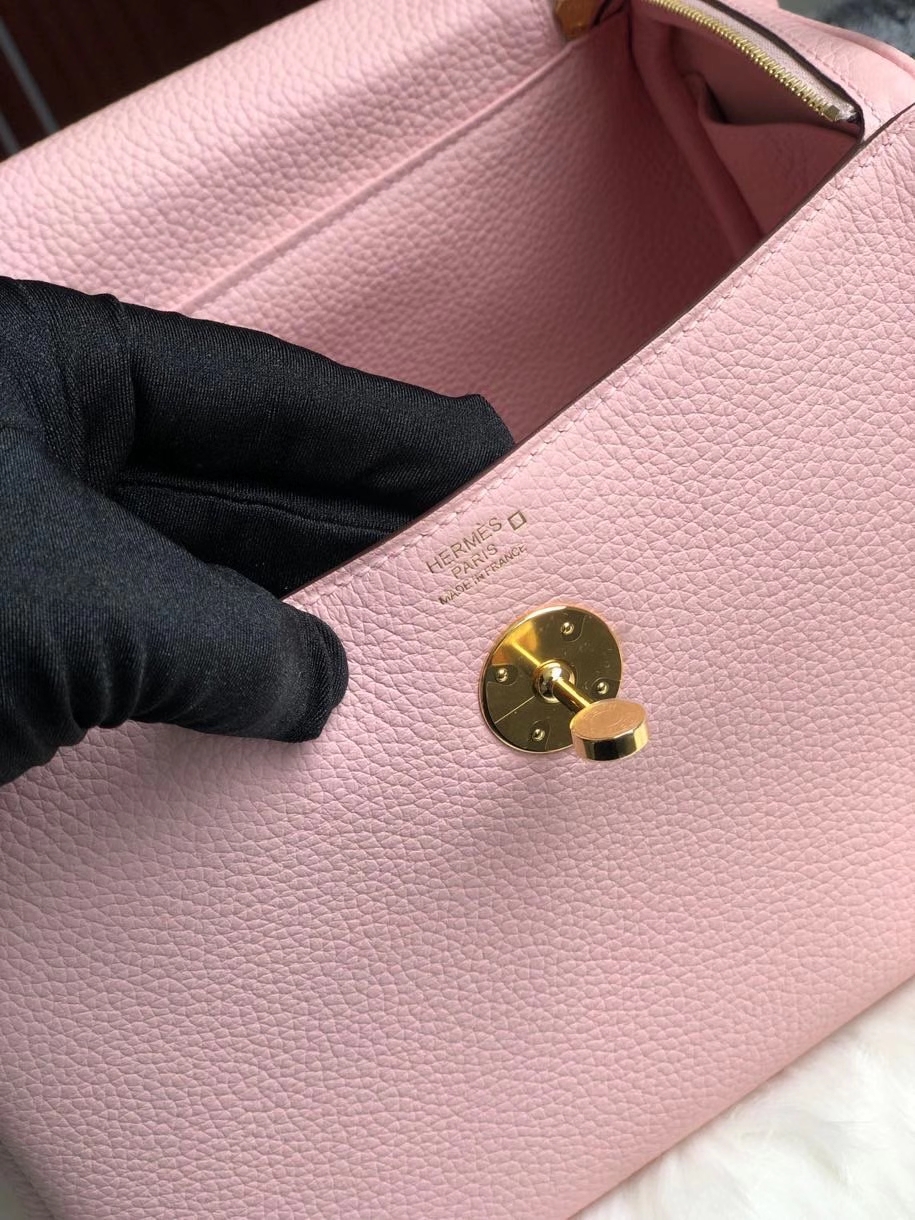 Hermès（爱马仕）Lindy 琳迪包 3Ｑ粉 新粉色 拼手腕鳄鱼 金扣 26cm 顶级手缝 定制