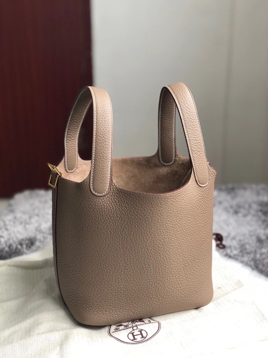 Hermès（爱马仕）Picotin 18cm 原厂御用顶级TC皮  ck37 大象灰 Gold 金扣