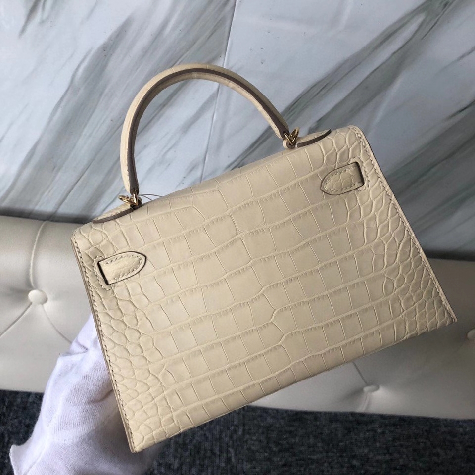 Hermès（爱马仕）Mini kelly ll Alligator matt 雾面鳄鱼 Y1 香草色 金扣 顶级手缝