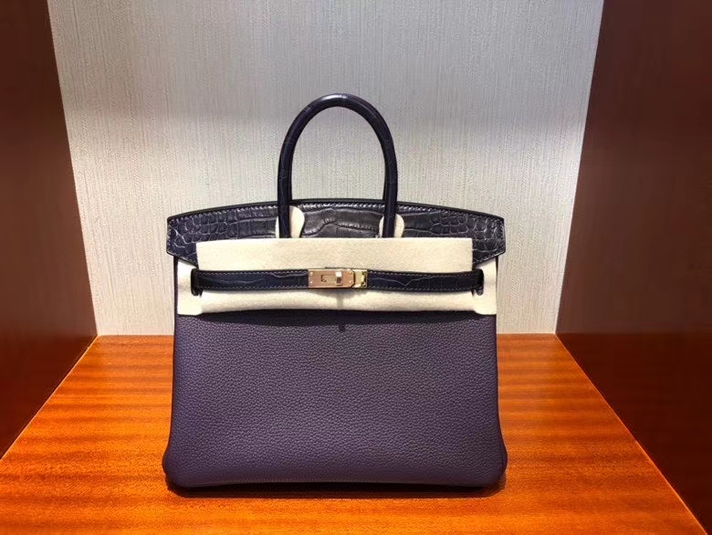 Hermès（爱马仕）Birkin 25cm Touch 59 葡萄紫Raisin 拼 雾面鳄鱼系列鸾尾花紫 玫瑰金扣 现货