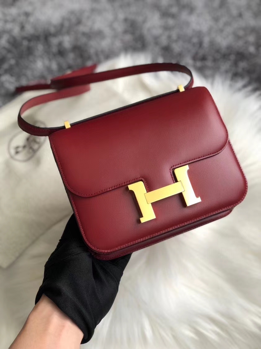 Hermès（爱马仕）Constance 24cm Boxcalf  ck55爱马仕红 Rouge H 金扣 顶级手缝