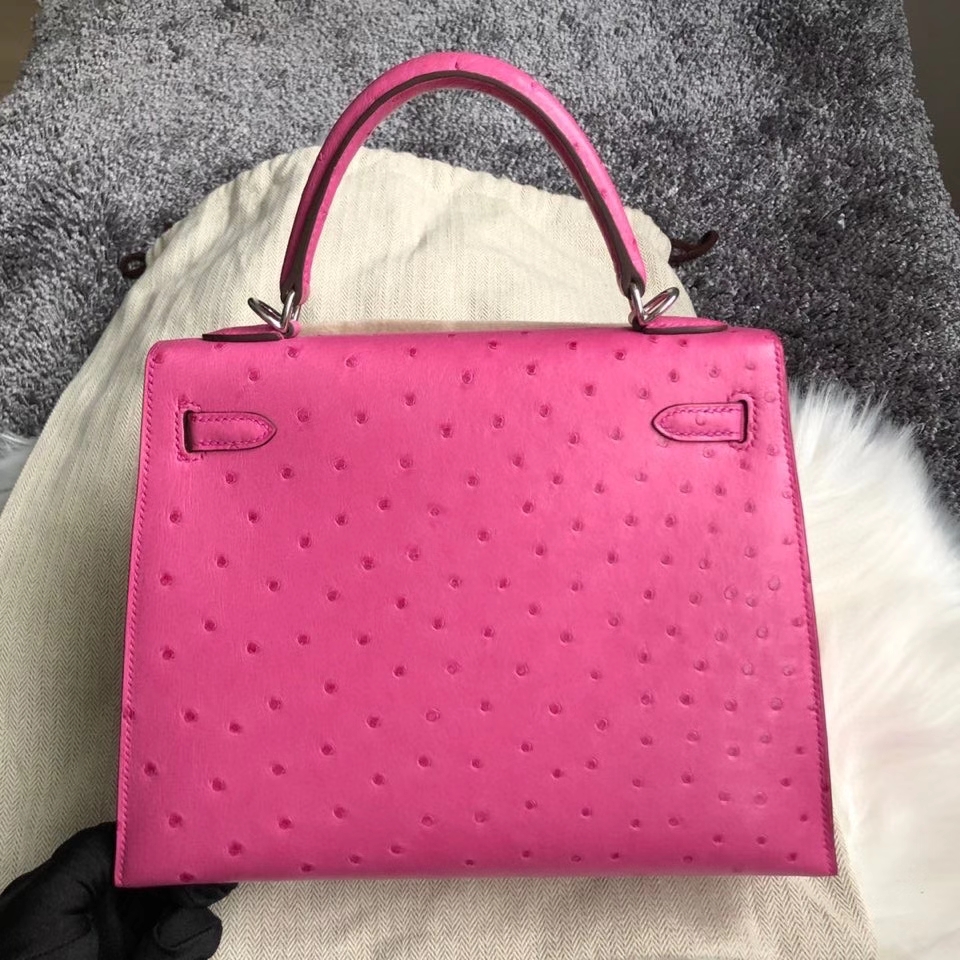 Hermès（爱马仕）Kelly 25cm Ostrich kk 鸵鸟  9i 玉兰粉 magnolia 银扣 顶级手缝 现货