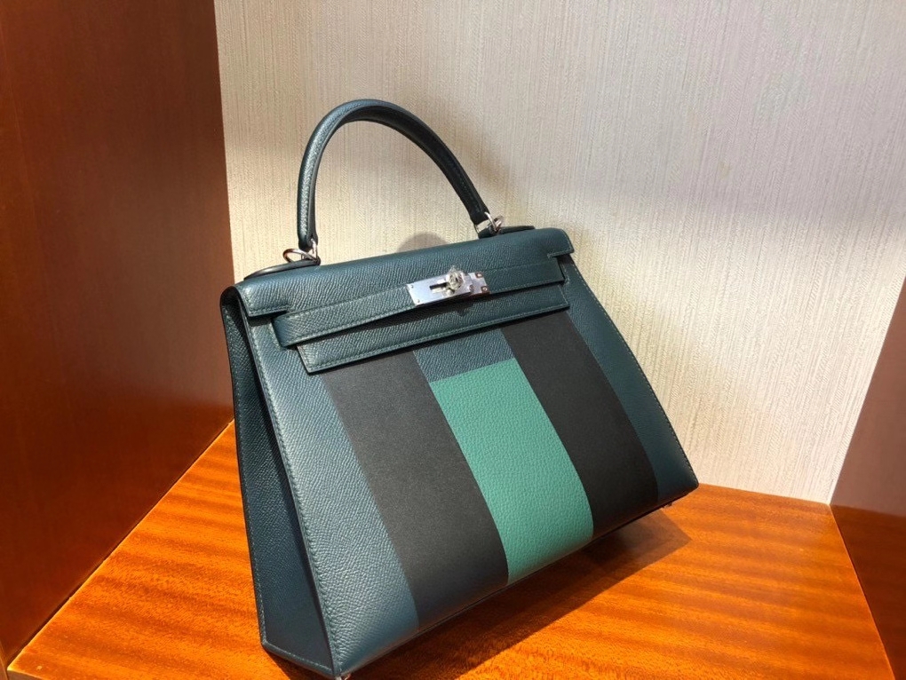 Hermès（爱马仕）Kelly 28cm Epsom字母包 “H” 6O 柏树绿  银扣 顶级手缝 现货