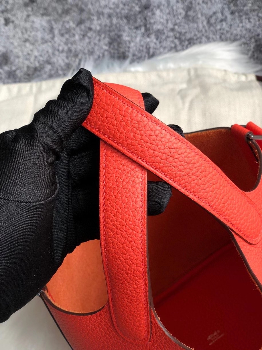 Hermès（爱马仕）Picotin 菜篮包 18cm 原厂御用顶级皮 clememce 9J 火焰橙 银扣 顶级手缝