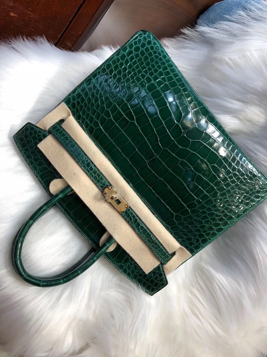 Hermès(爱马仕)Birkin 25cm Alligator shiny 亮面鳄鱼 ck67 祖母绿 顶级手缝 现货-拉尔森鳄鱼皮具定制 - 爱马仕包包官网 Hermès(爱马仕)Birkin 25cm Alligator shiny 亮面鳄鱼 ck67 祖母绿 顶级手缝 现货