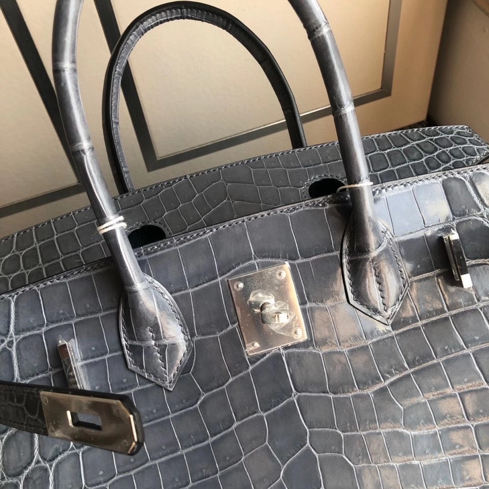 Hermès（爱马仕）Birkin 30cm Crocodile shiny 亮面鳄鱼 7n 风暴蓝 银扣 顶级手缝 现货