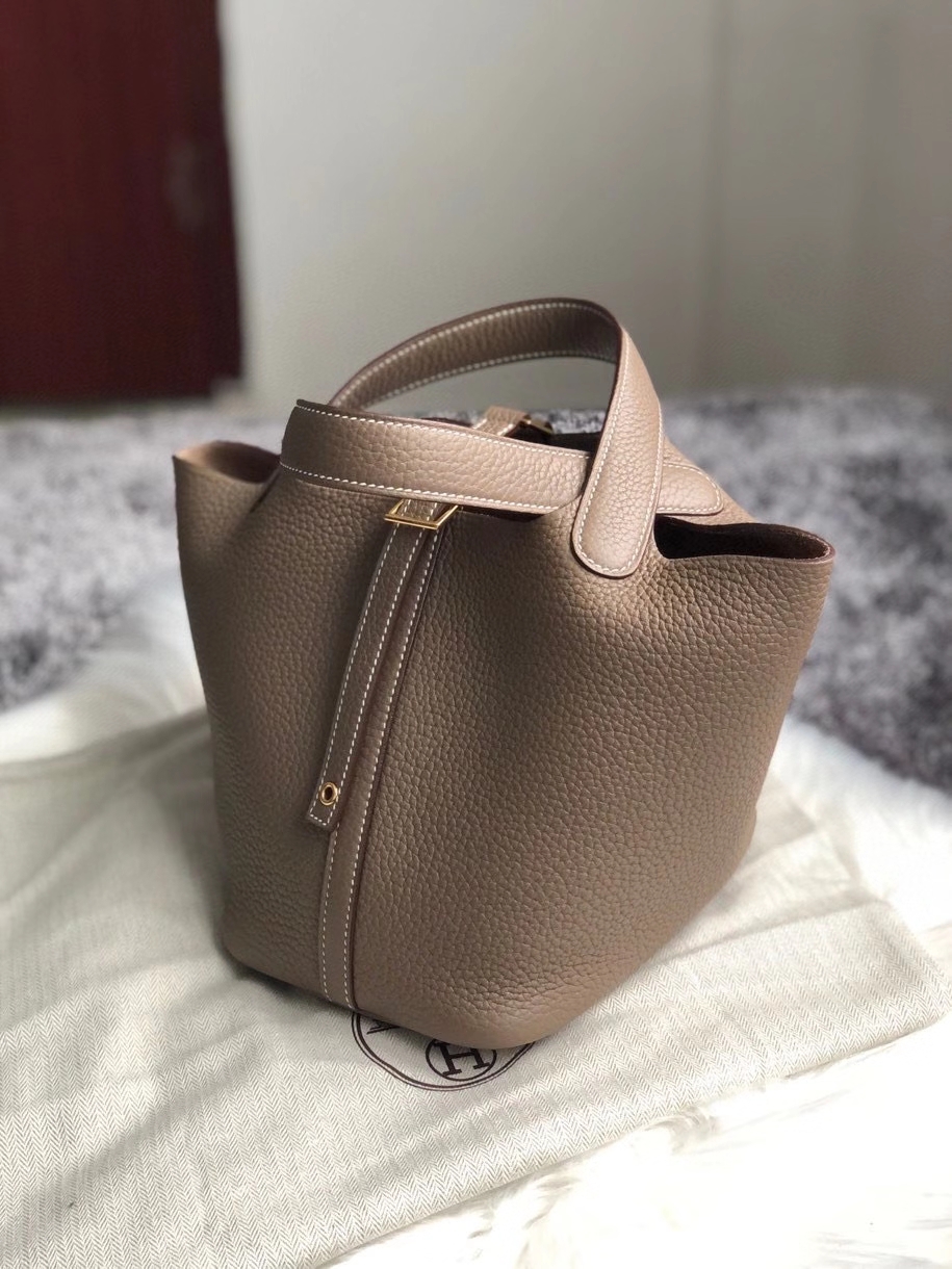 Hermès（爱马仕）Picotin 18cm 原厂御用顶级TC皮  ck37 大象灰 Gold 金扣