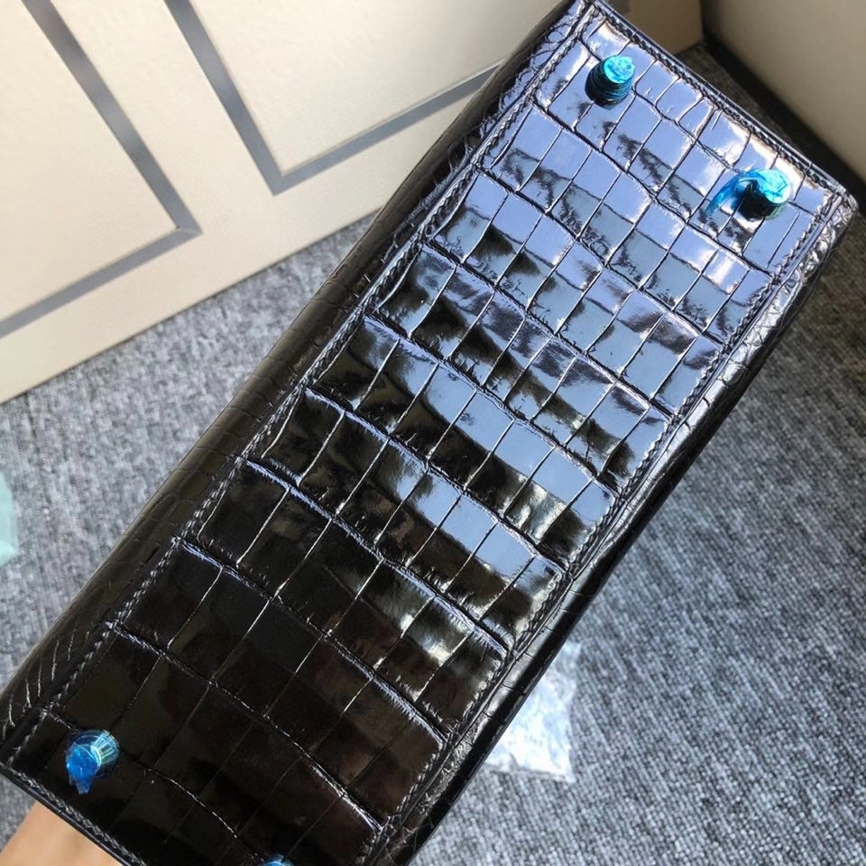 Hermès（爱马仕）Kelly 25cm Crocodile shiny 亮面鳄鱼 ck89 黑色 Noir 金扣 正品五金 现货
